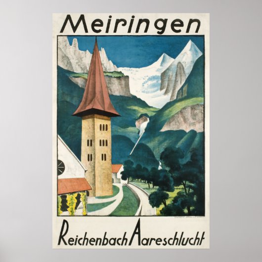 Meiringen, Reichenbach Aareschlucht，スキーポスター ポスター (正面)