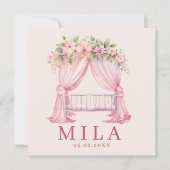 Meisje Roze Wieg Bloemen Waterverf Geboorte カード (正面)