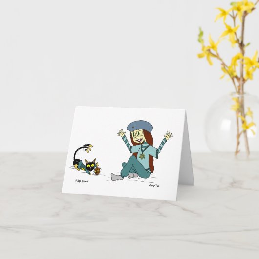 Mel the Cat and Maizy Customizable Hanukkahカード カード (黄色い花)