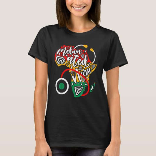 Melanated Nurse African Flag Stethoscope Black His Tシャツ (正面)