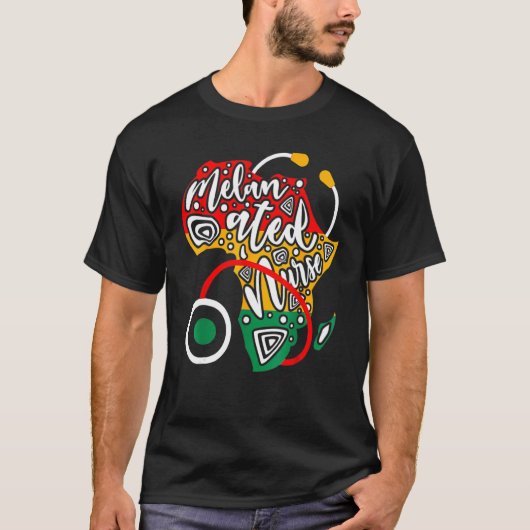 Melanated Nurse African Flag Stethoscope Black His Tシャツ (正面)