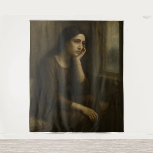  Melancholic Reflection – Timeless Classical Portr タペストリー (正面)