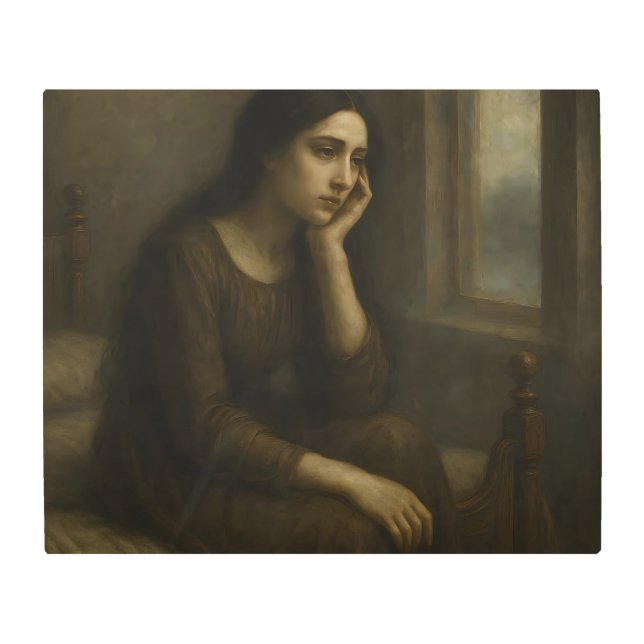  Melancholic Reflection – Timeless Classical Portr メタルプリント (正面)