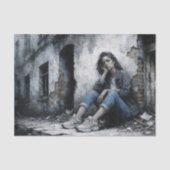 Melancholic Urban Woman Blue Gray Decoupage 薄葉紙 (正面)