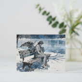 Melancholy Angel in Snowy Park Ice Skates At Pond ポストカード (スタンド正面)