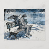 Melancholy Angel in Snowy Park Ice Skates At Pond ポストカード (正面)