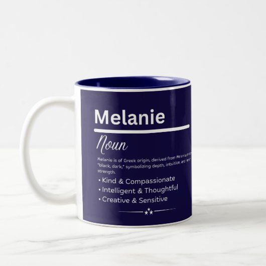 Melanie, Girl Personalized Name Definition Mug ツートーンマグカップ (左)