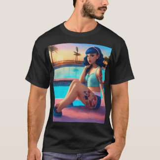 Melanie Martinezプールに座って、夕日の背景 Tシャツ