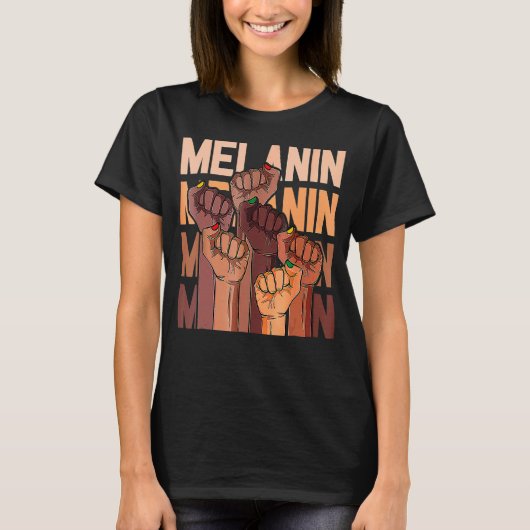 Melanin Leaders Power Fist Hand African Black Hist Tシャツ (正面)