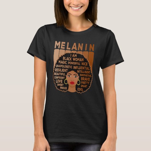 Melanin Pride Black Woman Afro American Black Girl Tシャツ (正面)