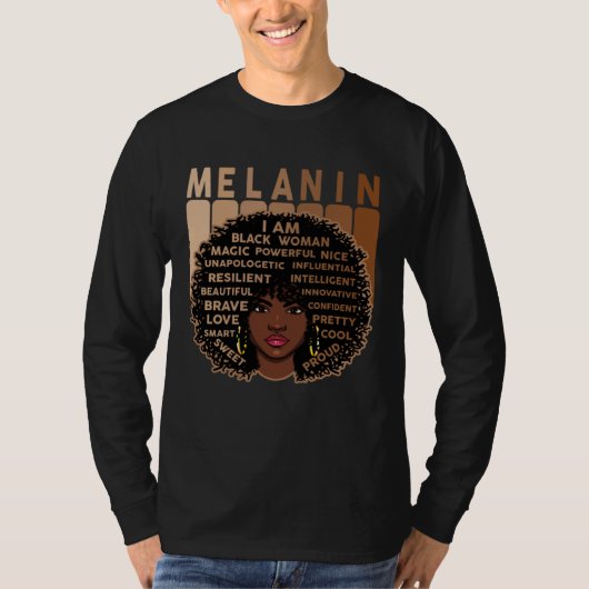 Melanin Queen African American Strong Black Natura Tシャツ (正面)