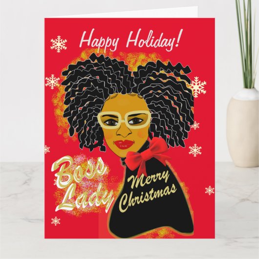Melanin Queen Afro Boss Lady Merry Christmas カード (正面)