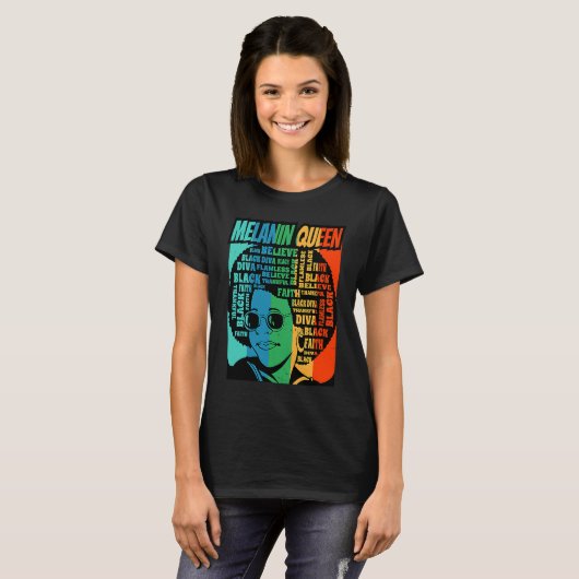 Melanin Queen Hair Lyrics Pride BHM Tシャツ (正面フル)