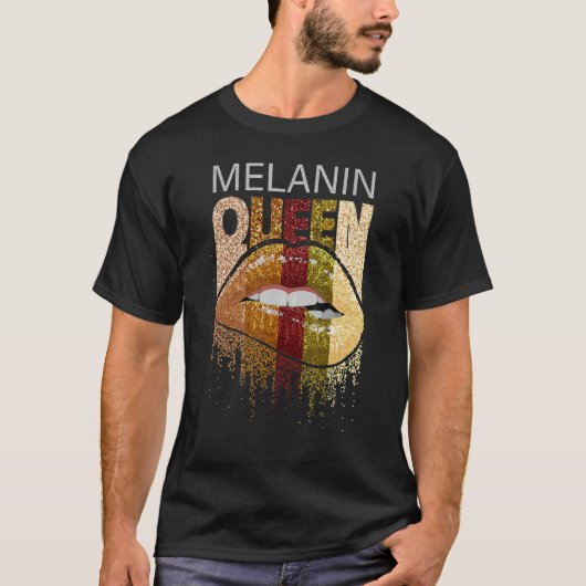 Melanin Queen Pride Afro Brown Lip Black History M Tシャツ (正面)