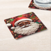 Melanin Xmas Black Christmas Sant Claus Bruh Sista スクエアペーパーコースター (アングル)