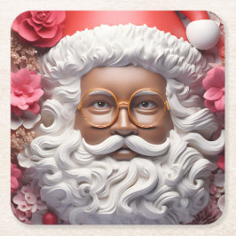 Melanin Xmas Black Christmas Sant Claus Bruh Sista スクエアペーパーコースター