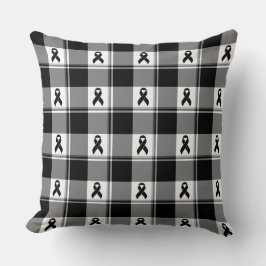 Melanoma Skin Cancer Awareness Plaid Black Ribbon クッション