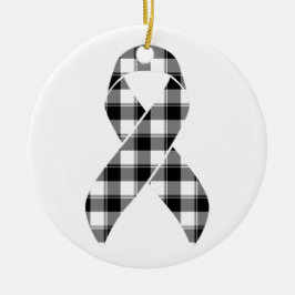 Melanoma Skin Cancer Awareness Plaid Black Ribbon  セラミックオーナメント