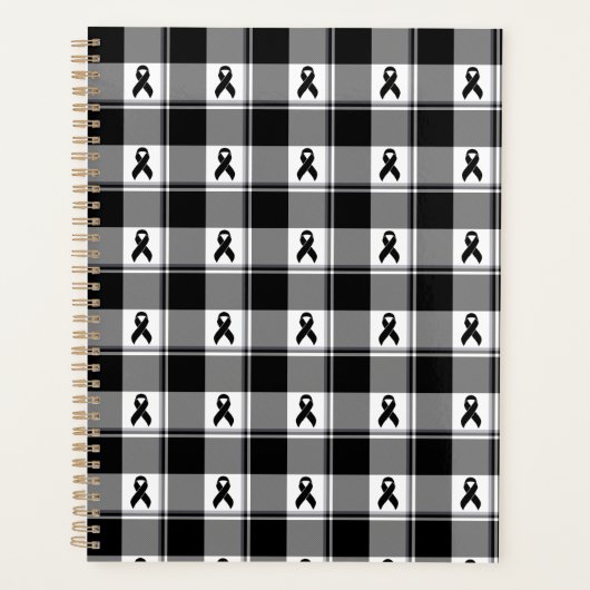 Melanoma Skin Cancer Awareness Plaid Black Ribbon プランナー手帳 (正面)