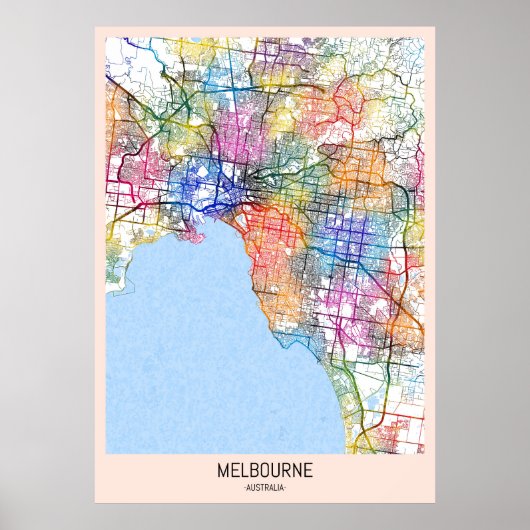 Melbourne Australia City Map ポスター (正面)