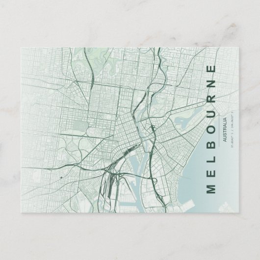 Melbourne Australia Map Minimal Postcard ポストカード (正面)