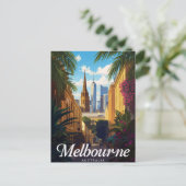 Melbourne Australia Skyline Retro Travel ポストカード (スタンド正面)