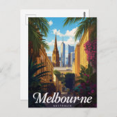 Melbourne Australia Skyline Retro Travel ポストカード (正面/裏面)