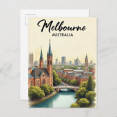 Melbourne Australia Travel Art Vintage ポストカード (正面/裏面)