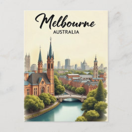 Melbourne Australia Travel Art Vintage ポストカード