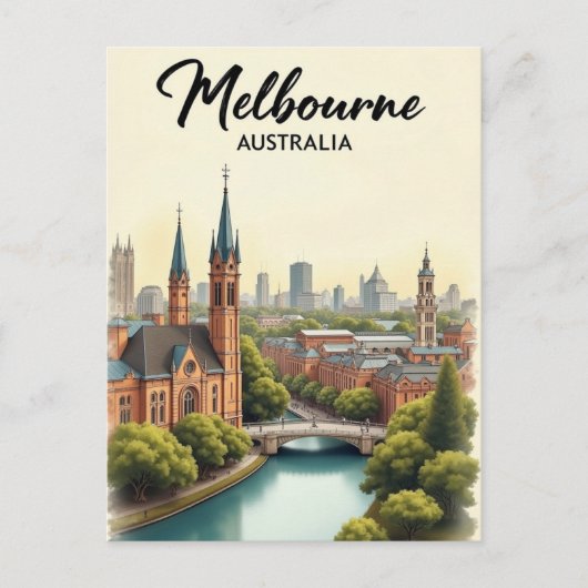 Melbourne Australia Travel Art Vintage ポストカード (正面)