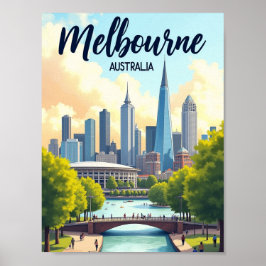 Melbourne Australia Travel Artistic Vintage ポスター