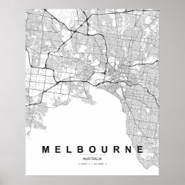 Melbourne Minimalist Map (Black & White) ポスター