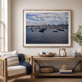 Melbourne Skyline and St Kilda Marina Boats ポスター