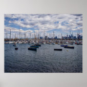 Melbourne Skyline and St Kilda Marina Boats ポスター (正面)