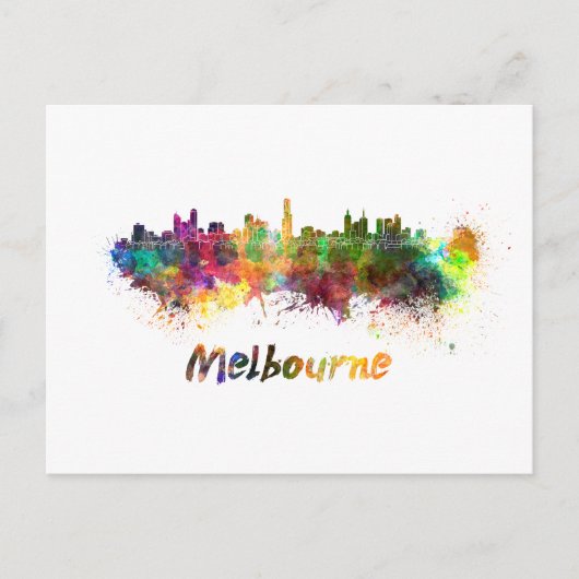 Melbourne skyline in watercolor ポストカード (正面)