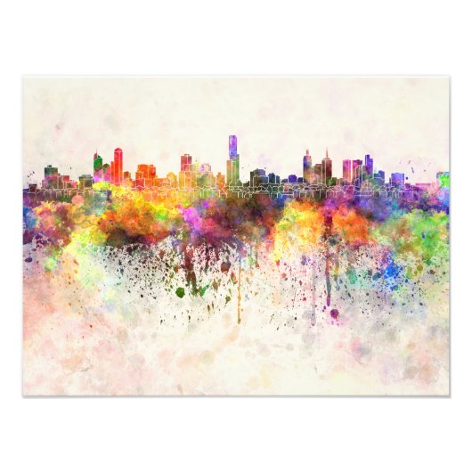 Melbourne skyline in watercolor background フォトプリント            (正面)