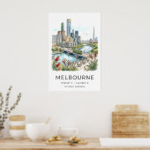 Melbourne Skyline Poster - Hand-Sketched Cityscape ポスター (キッチン)
