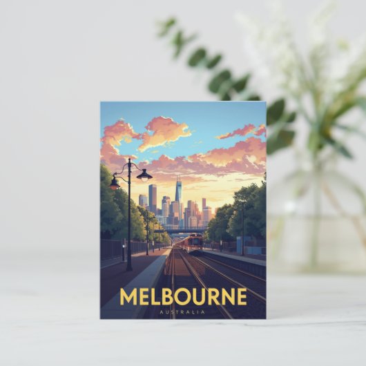 Melbourne Skyline Train Station ポストカード (スタンド正面)