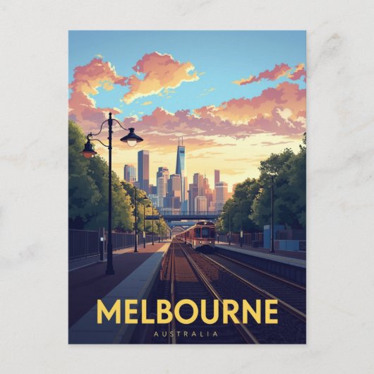 Melbourne Skyline Train Station ポストカード (正面)