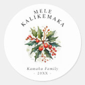 Mele Kalikemaka ホリデーカスタムテキスト ラウンドシール (正面)