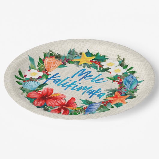 Mele Kalikimakaのハワイのクリスマスのリース ペーパープレート (アングル)