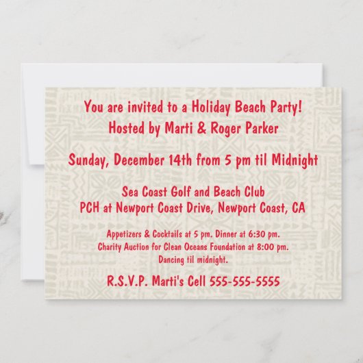 Mele Kalikimakaのハワイのクリスマスのリース 招待状 (裏面)