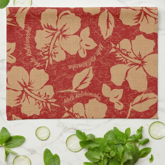 Mele KalikimakaのヴィンテージのPareauのハワイアンのハイビスカス キッチンタオル (折り畳み)