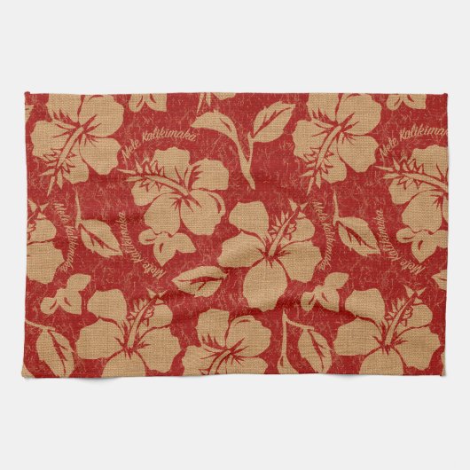 Mele KalikimakaのヴィンテージのPareauのハワイアンのハイビスカス キッチンタオル (横)