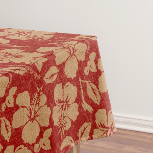 Mele KalikimakaのヴィンテージのPareauのハワイアンのハイビスカス テーブルクロス (インサイチュ)