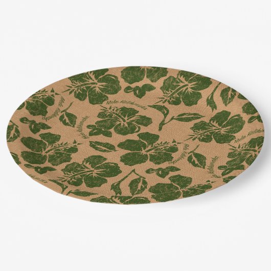 Mele KalikimakaのヴィンテージのPareauのハワイアンのハイビスカス ペーパープレート (アングル)