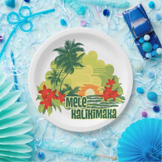 Mele Kalikimakaの熱帯島のハワイアンのクリスマス ペーパープレート (パーティー)
