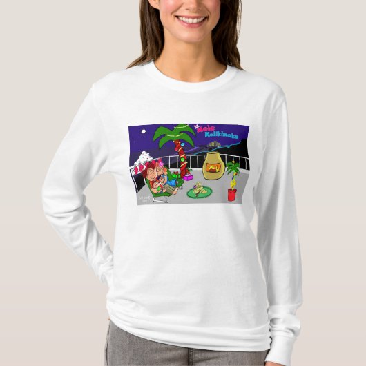 Mele Kalikimaka都市は女性Tシャツをつけます Tシャツ (正面)