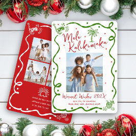 Mele Kalikimaka 5 Photo Red Green Doodle Christmas シーズンカード