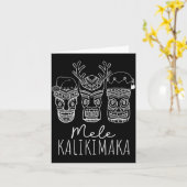 Mele Kalikimaka Christmas Hawaiian Santa Tiki Mask カード (黄色い花)